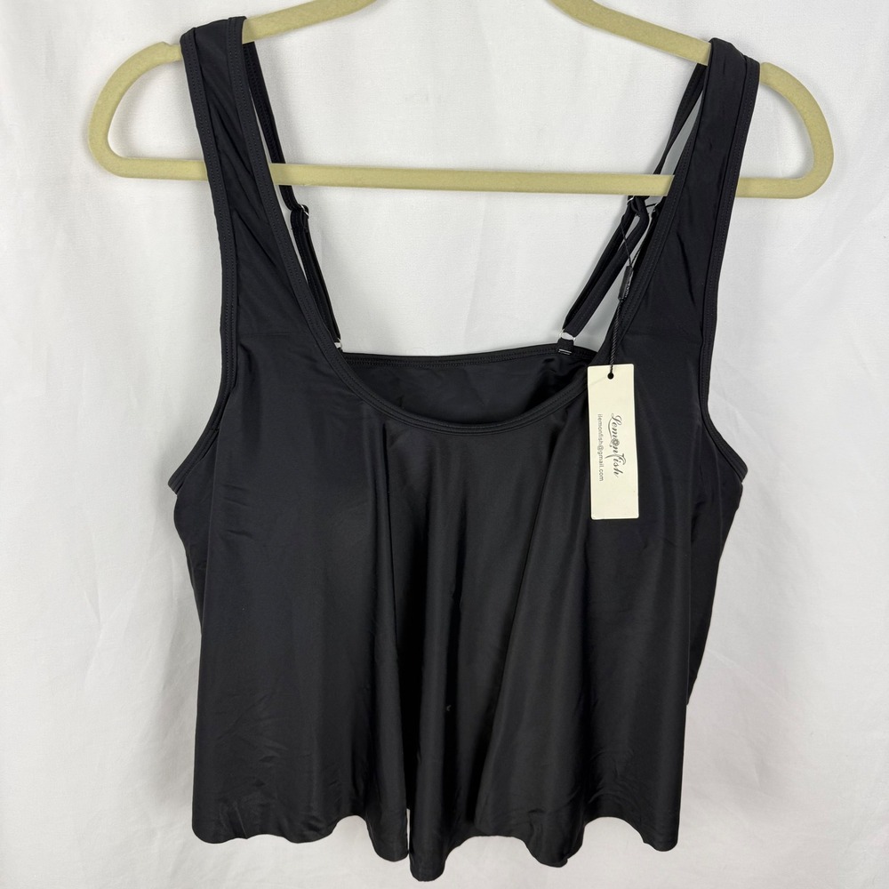 NEW Lemon Fish Black Bikini Top Full Cover Flowy XL Adjustable Straps TOP ONLY